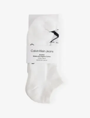 CALVIN KLEIN Monogram Stretch-Cotton Trainer Socks Pack of Two - GREY MELANGE - 9-11 detail 2