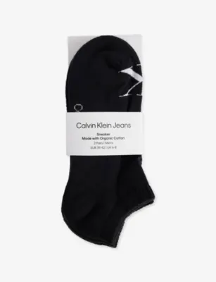 CALVIN KLEIN Monogram Stretch-Cotton Trainer Socks Pack of Two - GREY MELANGE - 9-11