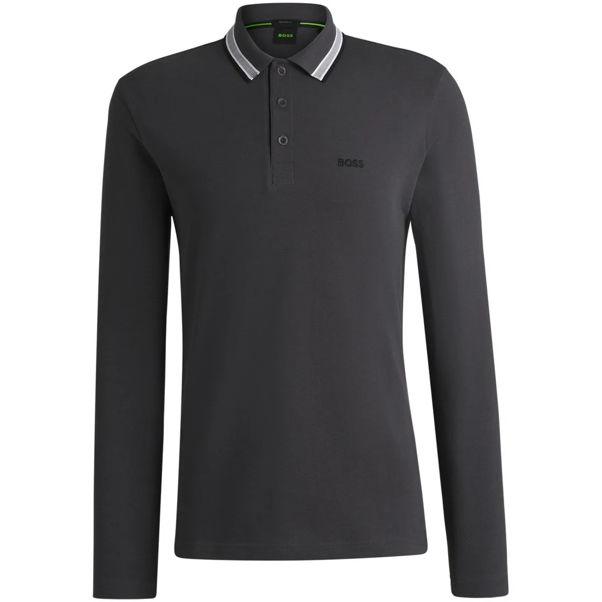 Boss Men's Plisy Tipped Collar Cotton Long Sleeve Polo Shirt
