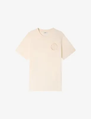 SANDRO Crochet-Flower Short-Sleeved Cotton-Jersey T-Shirt - BUTTER CREAM