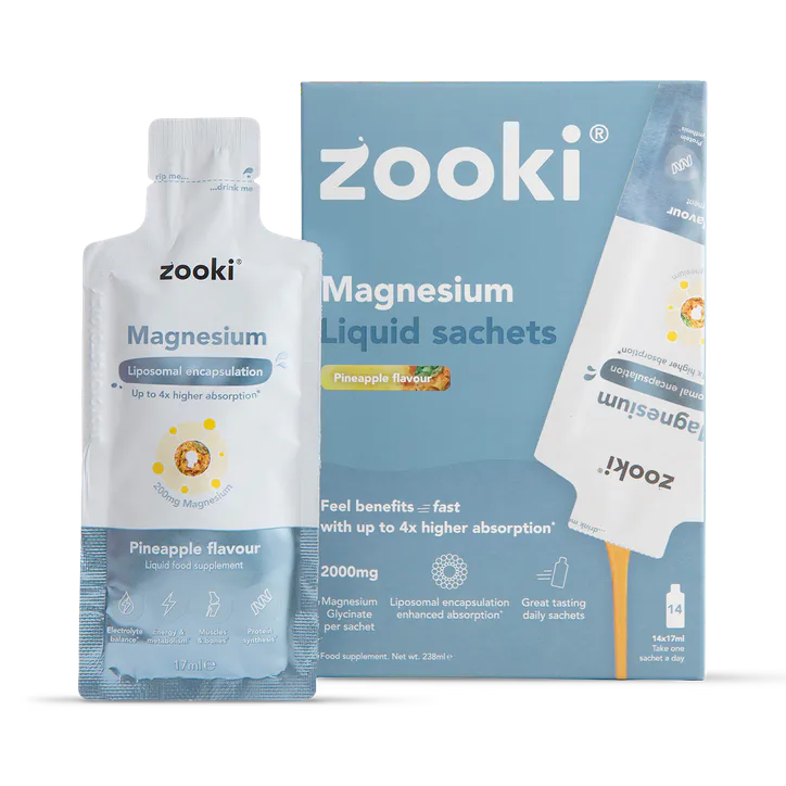 Zooki Liposomal Magnesium Bisglycinate 2,000mg, Pineapple Flavour - 14x17ml Liquid Sachets