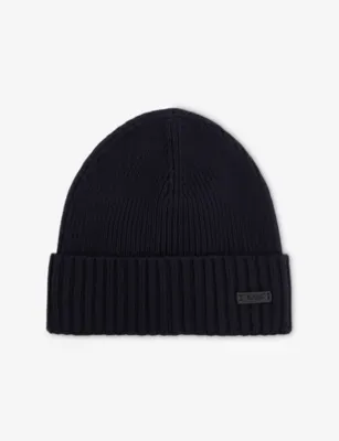 BOSS Ribbed brand-patch wool knitted beanie hat - DARK BLUE detail 2