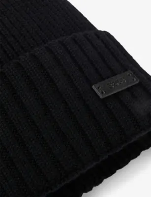 BOSS Ribbed brand-patch wool knitted beanie hat - DARK BLUE detail 3