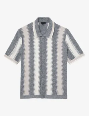 REISS Dale Striped Short-Sleeve Knitted Shirt