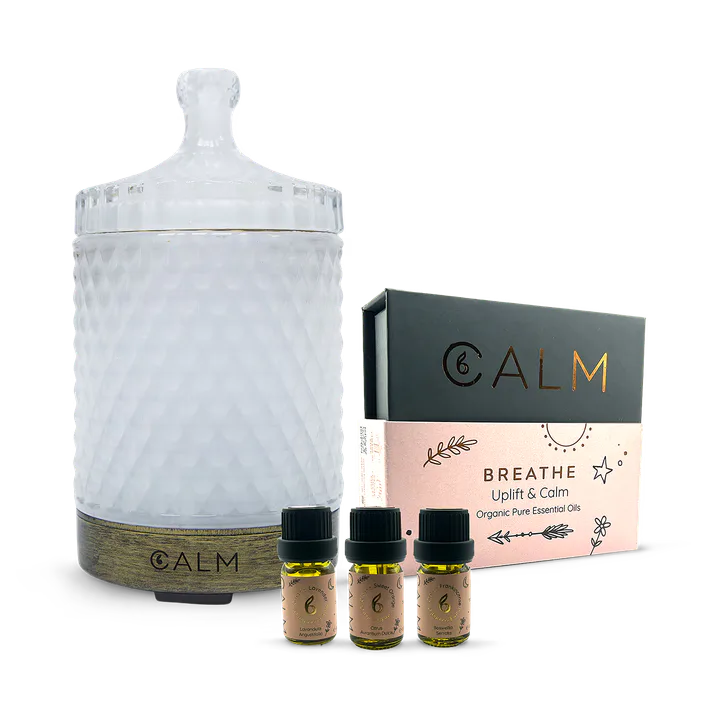 B Calm Aroma Diffuser with Stress Relief Essential Oil Set ‚ Orange, Lavender & Frankincense 5ml x 3‚ Breathe Calm
