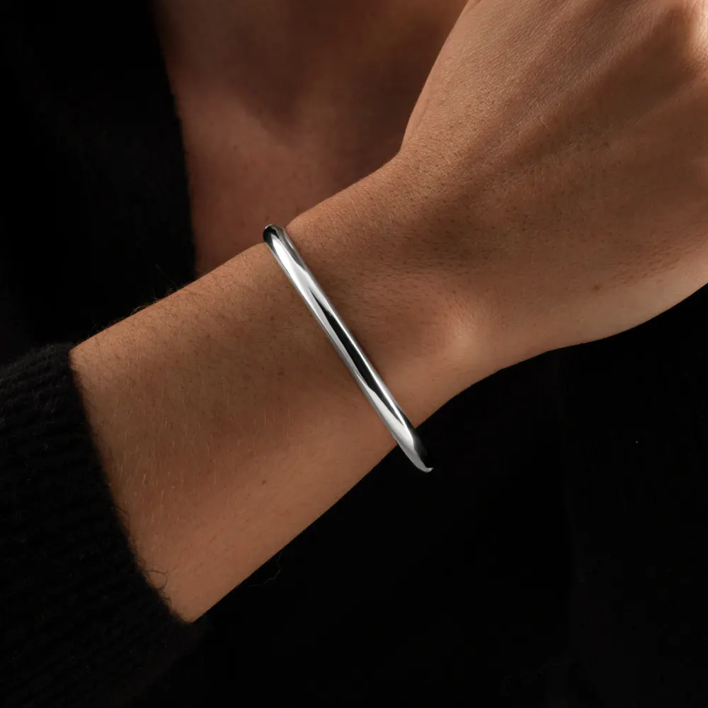 For Him Sterling Silver Solid Hinged Bangle detail 2