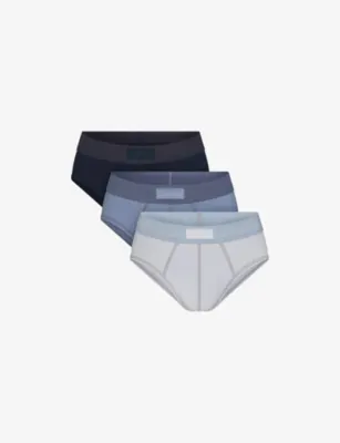 SKIMS Logo-Waistband Pack of Three Cotton-Jersey Briefs