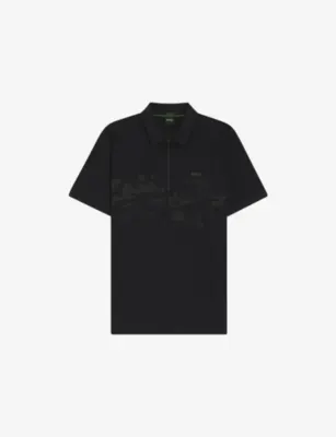 BOSS Abstract-Print Zipped Cotton-Blend Polo Shirt