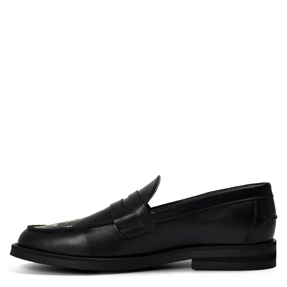 Duke and Dexter Men's Skull Penny Loafers in Black, additional product view 2