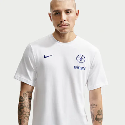 Nike Chelsea FC Primary Men's Nike Dri-FIT Football T-Shirt - White/White/Bright Blue in White/White/Bright Blue – Nike men's and unisex