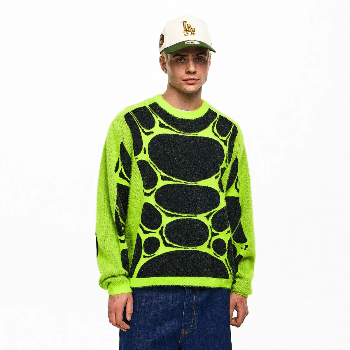 For Him Nike Men's Jelly Cage Crew Neck Jumper in Black/Volt, additional product view 3