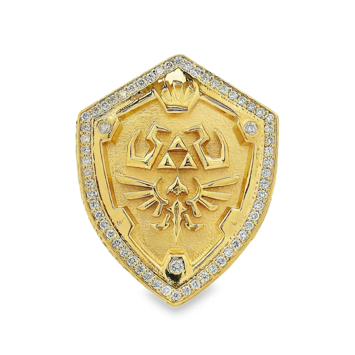 RINA - For Him CUSTOM 10K Gold Link Hylian Zelda Shield Diamond Ring 70994 in Rose – Ring