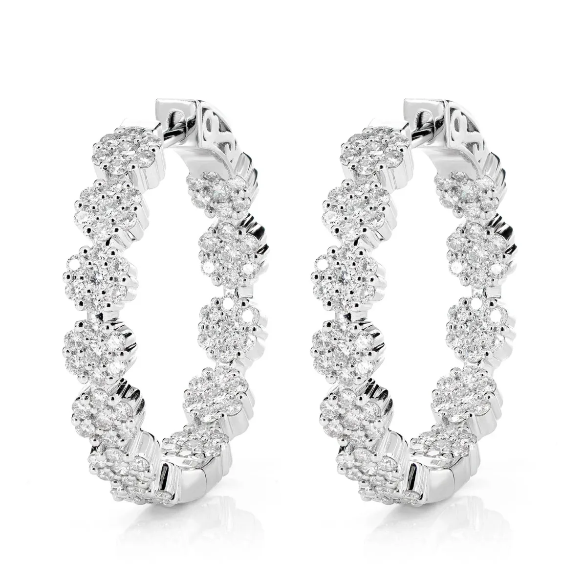 For Him Diamond Flower Inside Outside Hoop Earrings in White Gold / Natural Diamond – Earring