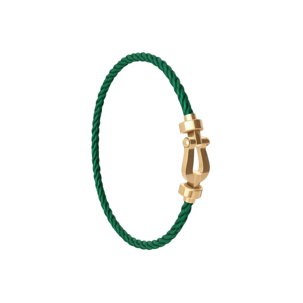 FRED Force 10 18ct Yellow Gold Buckle & Green Cable Medium Model - Size 15 detail 2