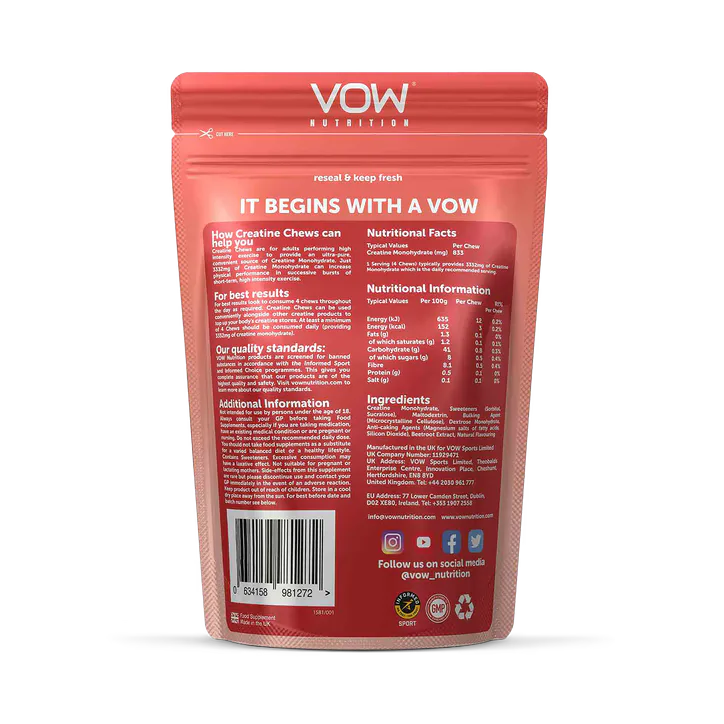 Vow Nutrition Creatine Chews Strawberry 100 Chews detail 2