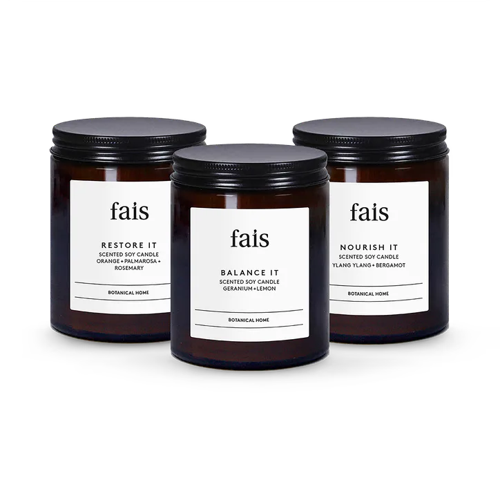 Fais Scented Soy Candles Aromatherapy Set of 3 – Balance It, Nourish It & Restore It