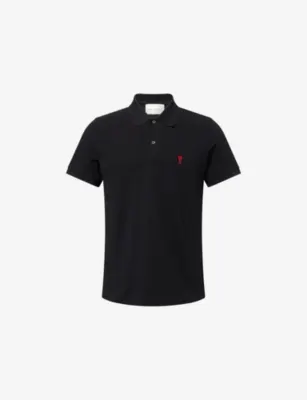 AMI PARIS Logo-Embroidered Cotton Polo T-Shirt - BLEU NUIT detail 2