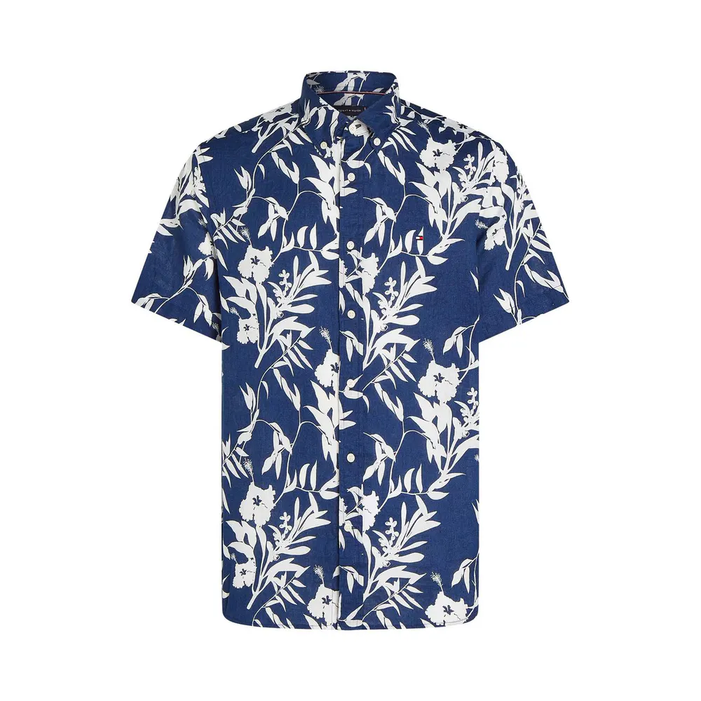 Tommy Hilfiger Men's Linen Tropical Print Short-Sleeve Patterned Shirt