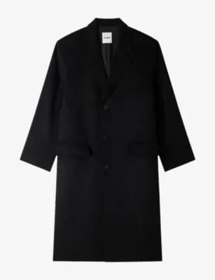SANDRO Long Button-Down Wool and Cashmere Coat - CHOCOLATE