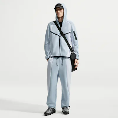 Nike Tech Men's Colour-Block Open-Hem Fleece Trousers - Light Armoury Blue/Football Grey/Black