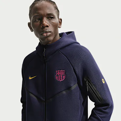 Nike F.C. Barcelona Tech Fleece Windrunner Men's Nike Football Full-Zip Hoodie - Blackened Blue/Mineral Yellow