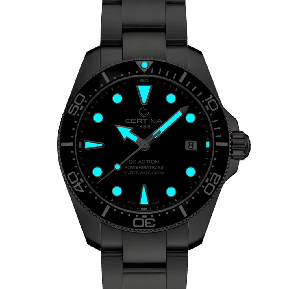 Certina DS Action Diver 38mm Powermatic 80 Unisex Watch Black in Black, additional product view 3