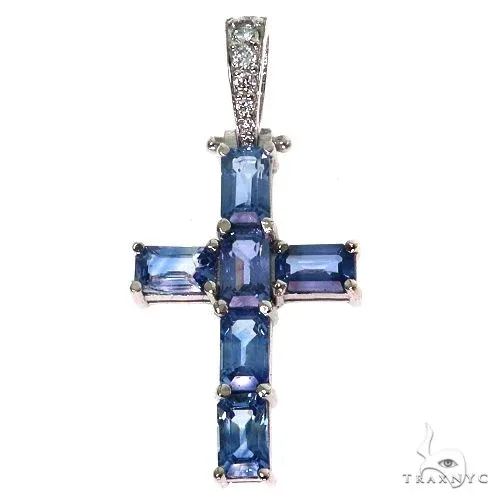 PIA - For Him GEMSTONES Ocean Blue Emerald Cut Sapphire Cross Pendant 67460 in Rose – Pendant