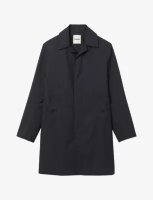 SANDRO Lapel-Collar Regular-Fit Technical Wool-Blend Coat - NAVY BLUE