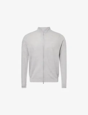 JOHN SMEDLEY Textured Crewneck Wool Cardigan - Nimbus Grey