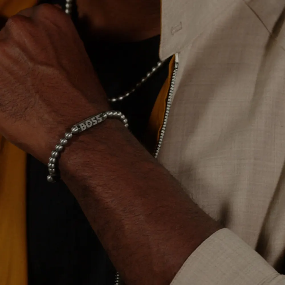 BOSS Gents BOSS Stainless Steel Sphere Beaded Bracelet detail 2