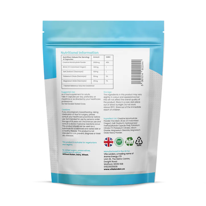 Vita London Creatine Monohydrate Complex Capsules + BCAAs 2000mg 120 Capsules, additional product view 2