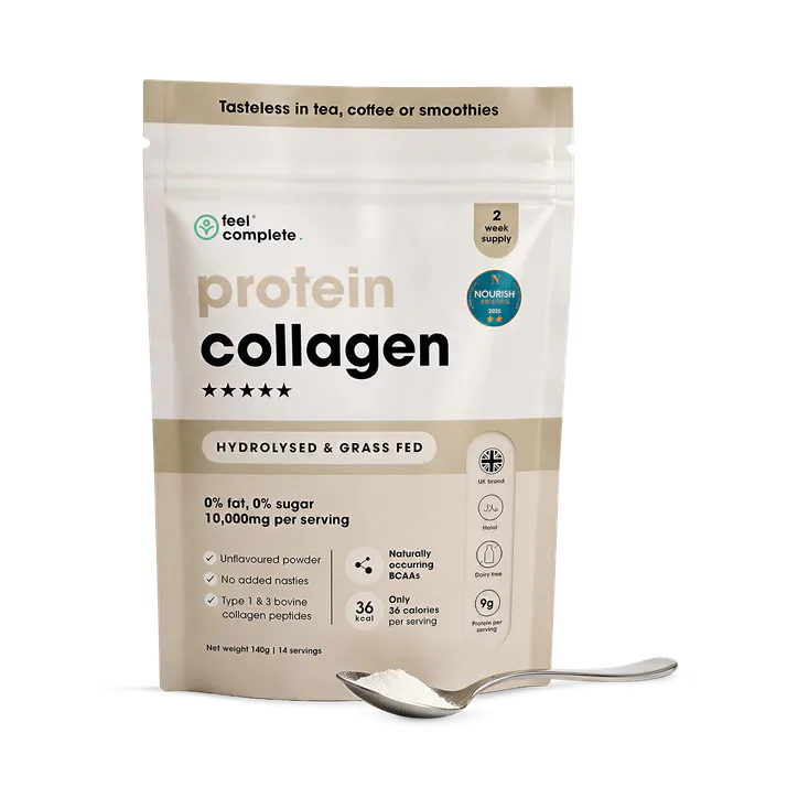 Feel Complete Protein Collagen Powder - Unflavoured Bovine Peptides 10,000mgs - 2 Week Supply 140g