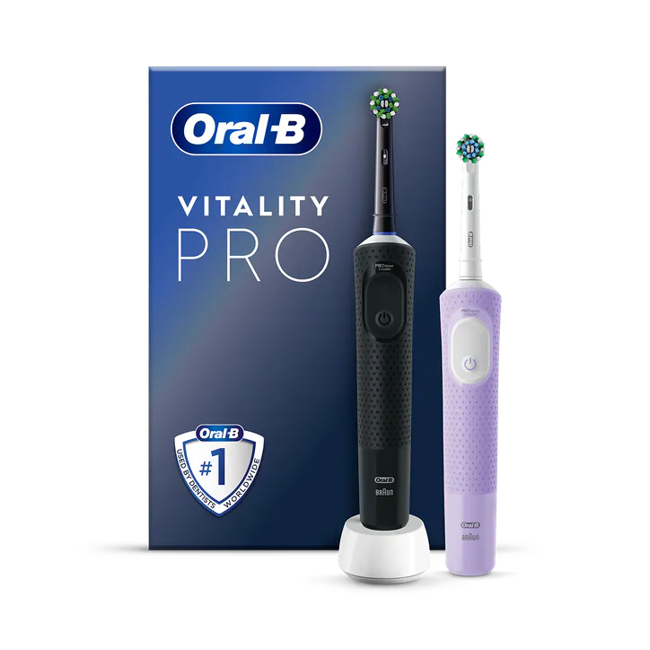 ORAL-B Vitality PRO Electric Rechargeable Toothbrush Black & Lilac (Duo Pack)
