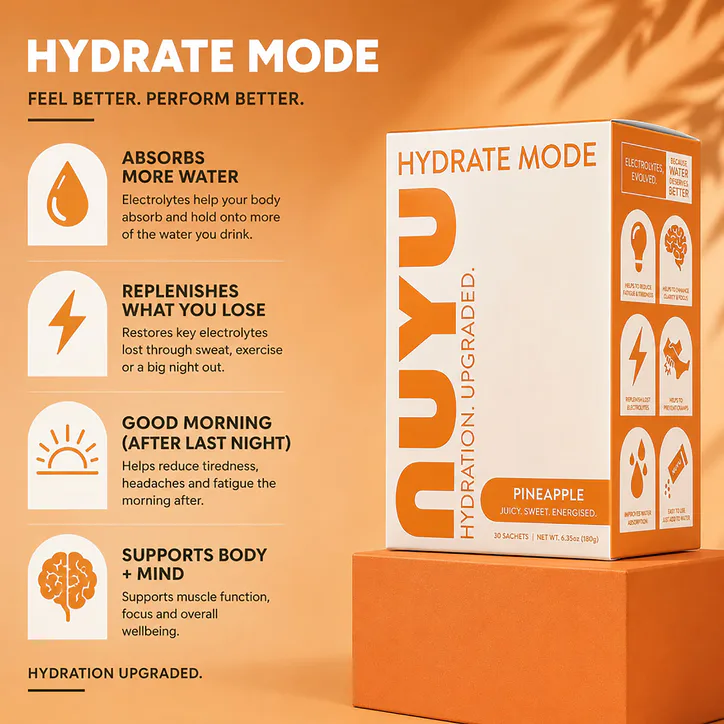 NUYU Hydrate Mode Pineapple Electrolytes 30 Sachets detail 2