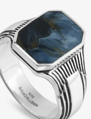 NINETWOFIVE Bariq Sterling-Silver And Pietersite Signet Ring - L detail 3