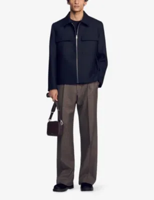 SANDRO Collared Patch-Pocket Wool-Blend Jacket detail 2