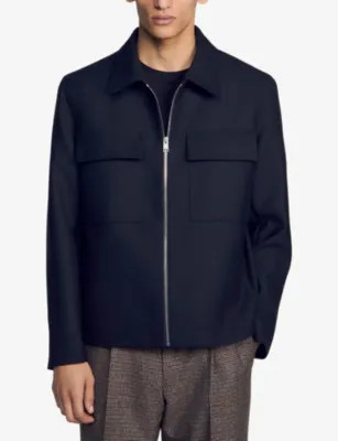SANDRO Collared Patch-Pocket Wool-Blend Jacket detail 3