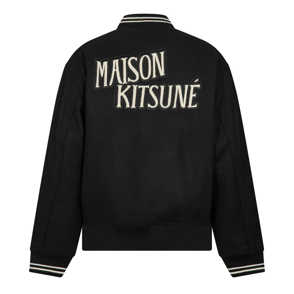 Maison Kitsune Men's Varsity Teddy Blouson Jacket in Black, additional product view 2