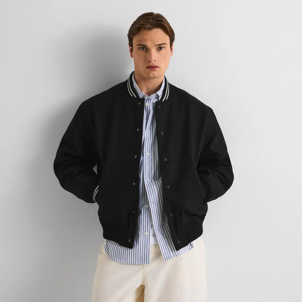 Maison Kitsune Men's Varsity Teddy Blouson Jacket in Black, additional product view 3