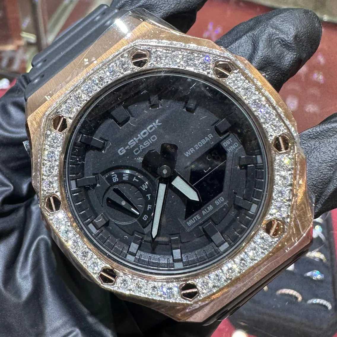 ANKUR - For Him WATCHES 2026 Casio G-Shock "CasiOak" 45.4mm | Rose Gold Tone Diamond Bezel | Black Dial – Watch