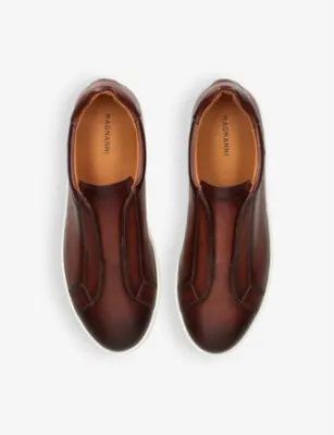MAGNANNI Laceless panelled leather low-top trainers - 5 in Brown, additional product view 2