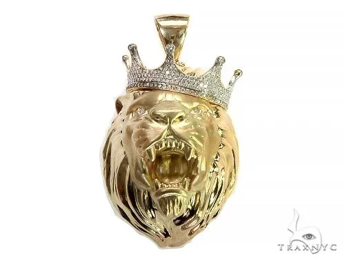RINA - For Him CUSTOM Large Diamond Crown Lion Head Pendant 66264 in Rose Gold – Pendant