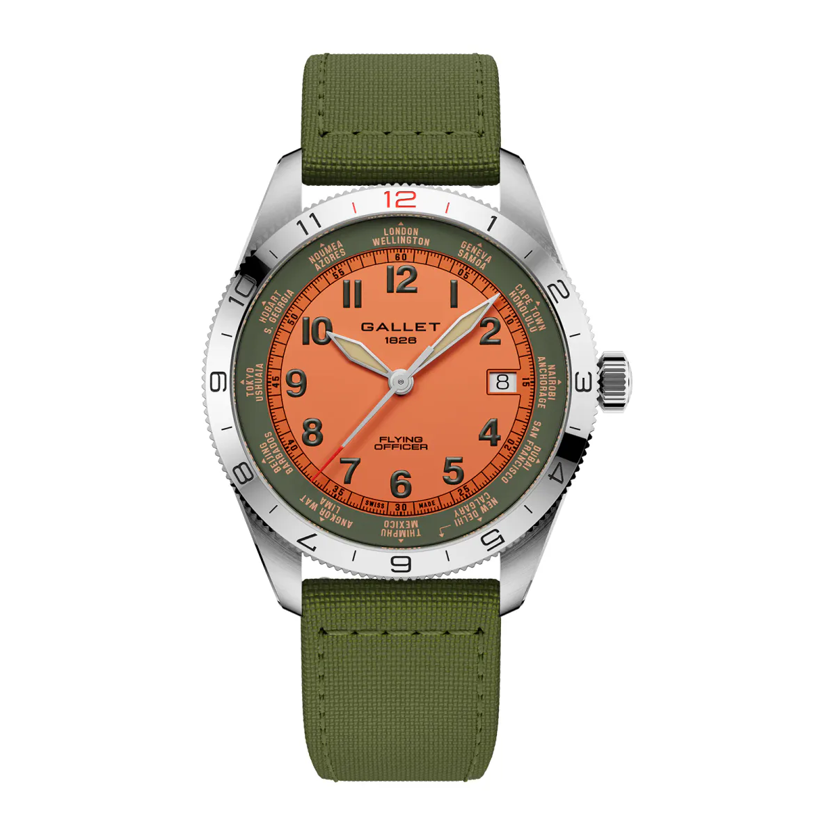 Gallet Flying Officer Automatic 40mm Unisex Watch Orange Dial Fabric