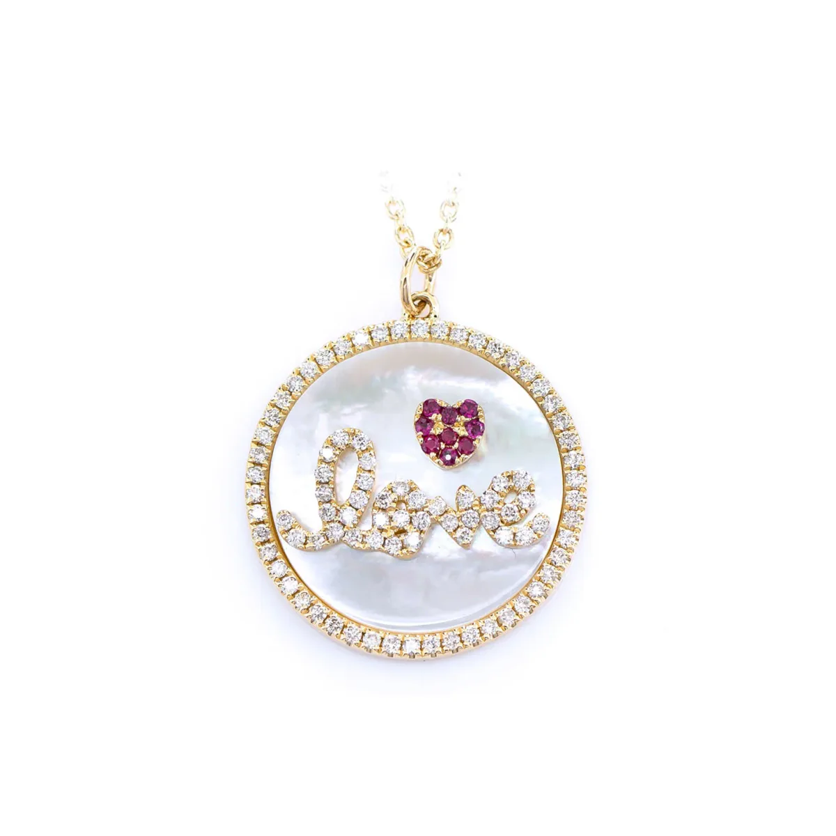 For Him Mother of Pearl Love Disc Halo Diamond Necklace in Rose Gold / 16" / Lab Grown Diamond – Necklace