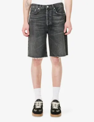 AGOLDE Anson Frayed-Hem Denim Shorts in Clip (dk Wsh Blk), additional product view 3