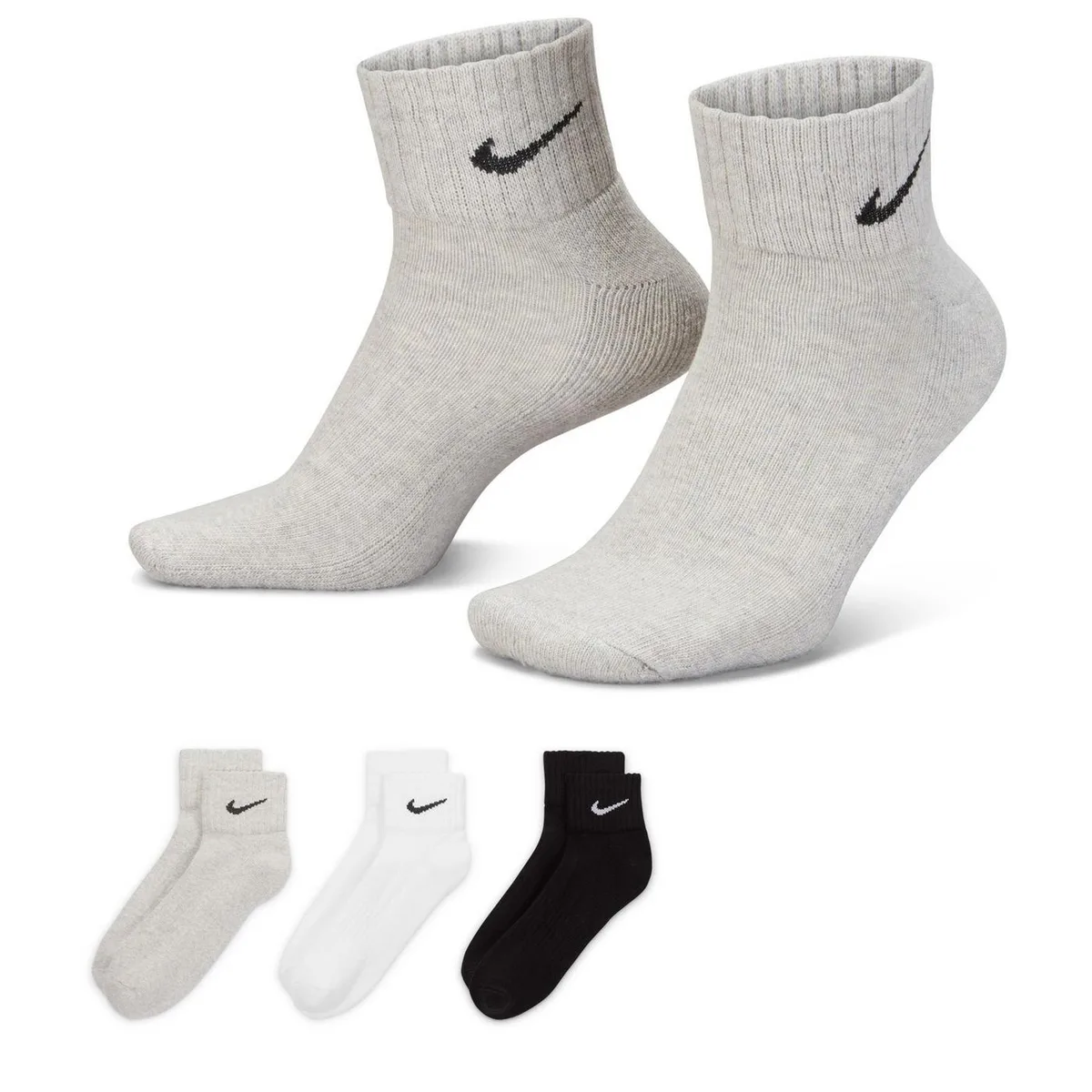For Him Nike Three Pack Quarter Socks Mens in Blk/Gry/Wht – Accessories
