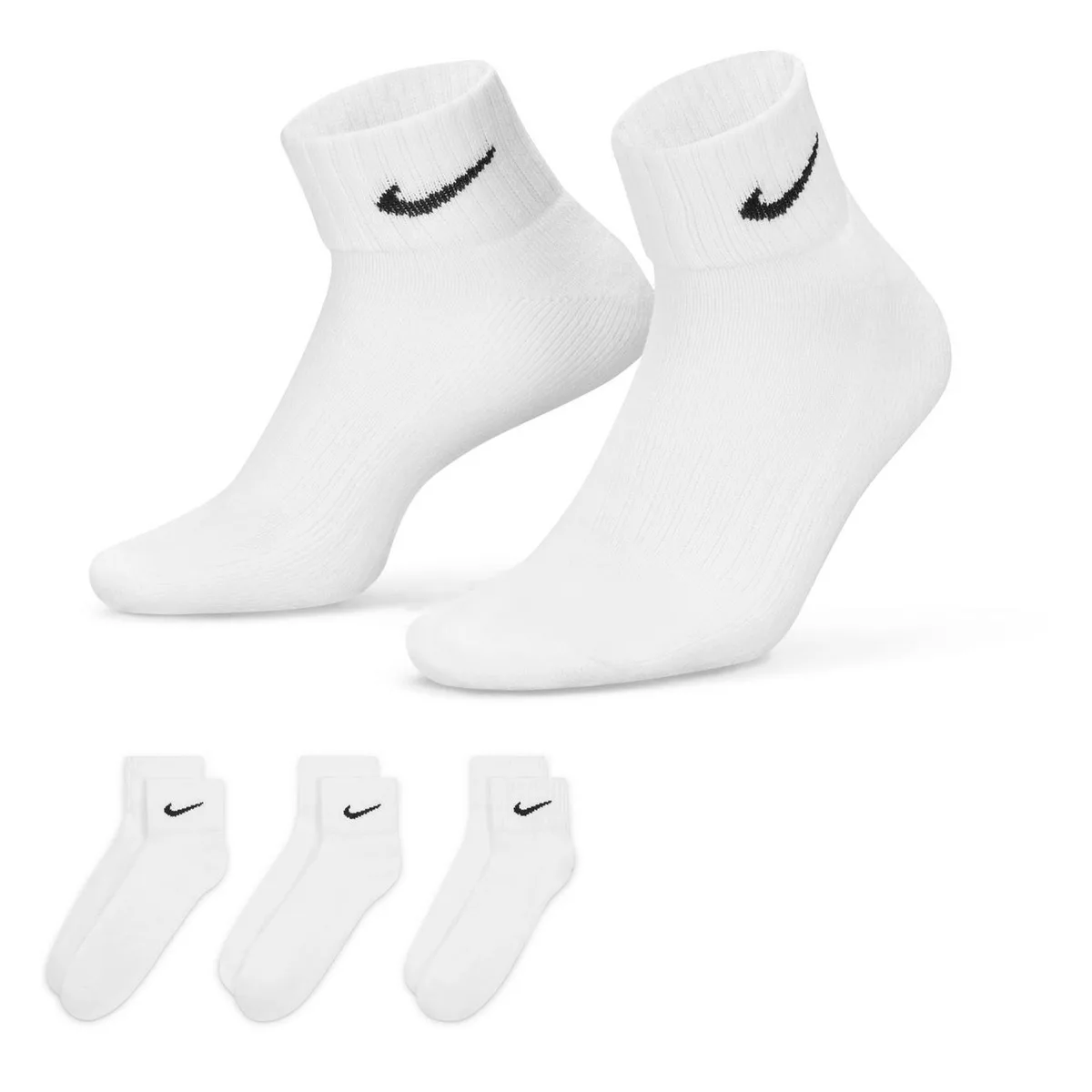 For Him Nike Three Pack Quarter Socks Mens in White/Black – Accessories