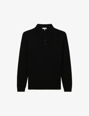 REISS Trafford polo-collar slim-fit merino-wool jumper - BLACK