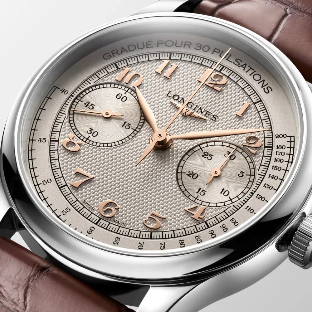 Longines Master Collection Chrono Monopusher 41mm Mens Watch Ivory Dial detail 2