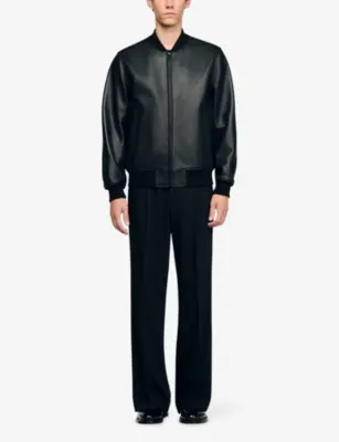SANDRO Round-Neck Regular-Fit Leather Jacket detail 2